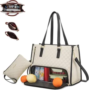 2 In 1 Tote Bag Lunch Bag Combo, Lunch Tote Bags for Women with Lunch Compartment, The Ultimate 2-in-1 Tote Bags (White)