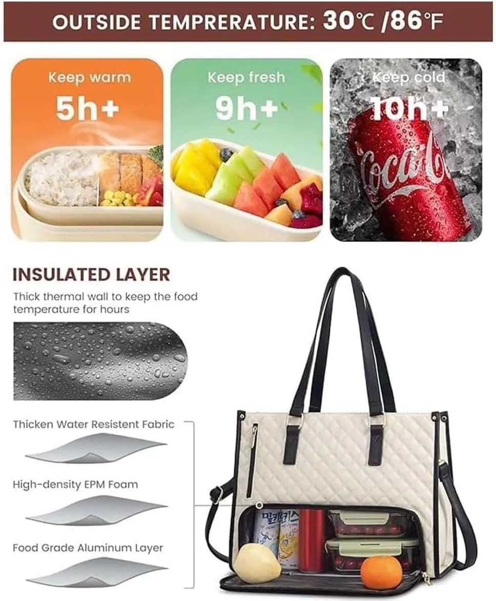 2 In 1 Tote Bag Lunch Bag Combo, Lunch Tote Bags for Women with Lunch Compartment, The Ultimate 2-in-1 Tote Bags (White)