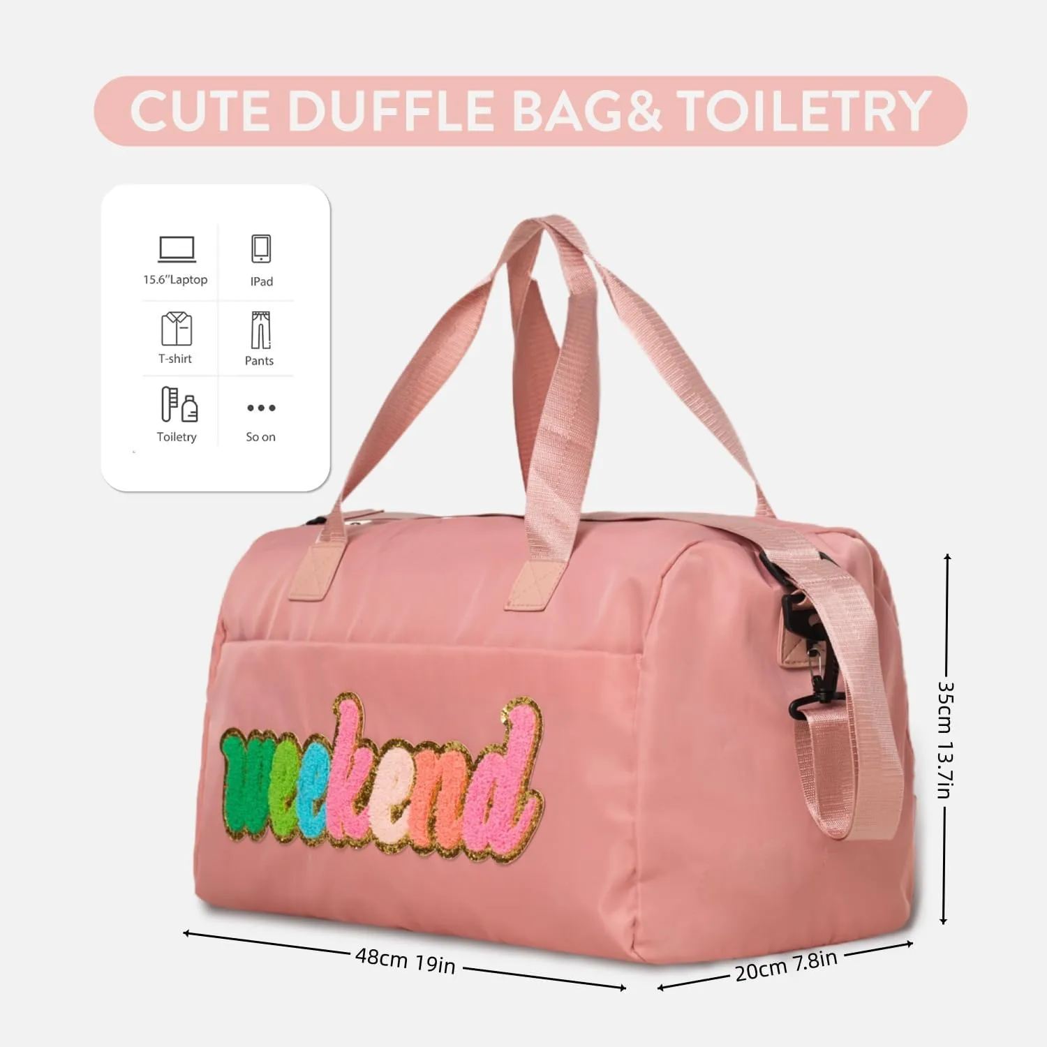 2 Pcs Love Chenille Letter Preppy Travel Bags - Weekender, Overnight, Duffel, Weekend, Gym, Personal Item With Shoe Compartment & Toiletry Bag
