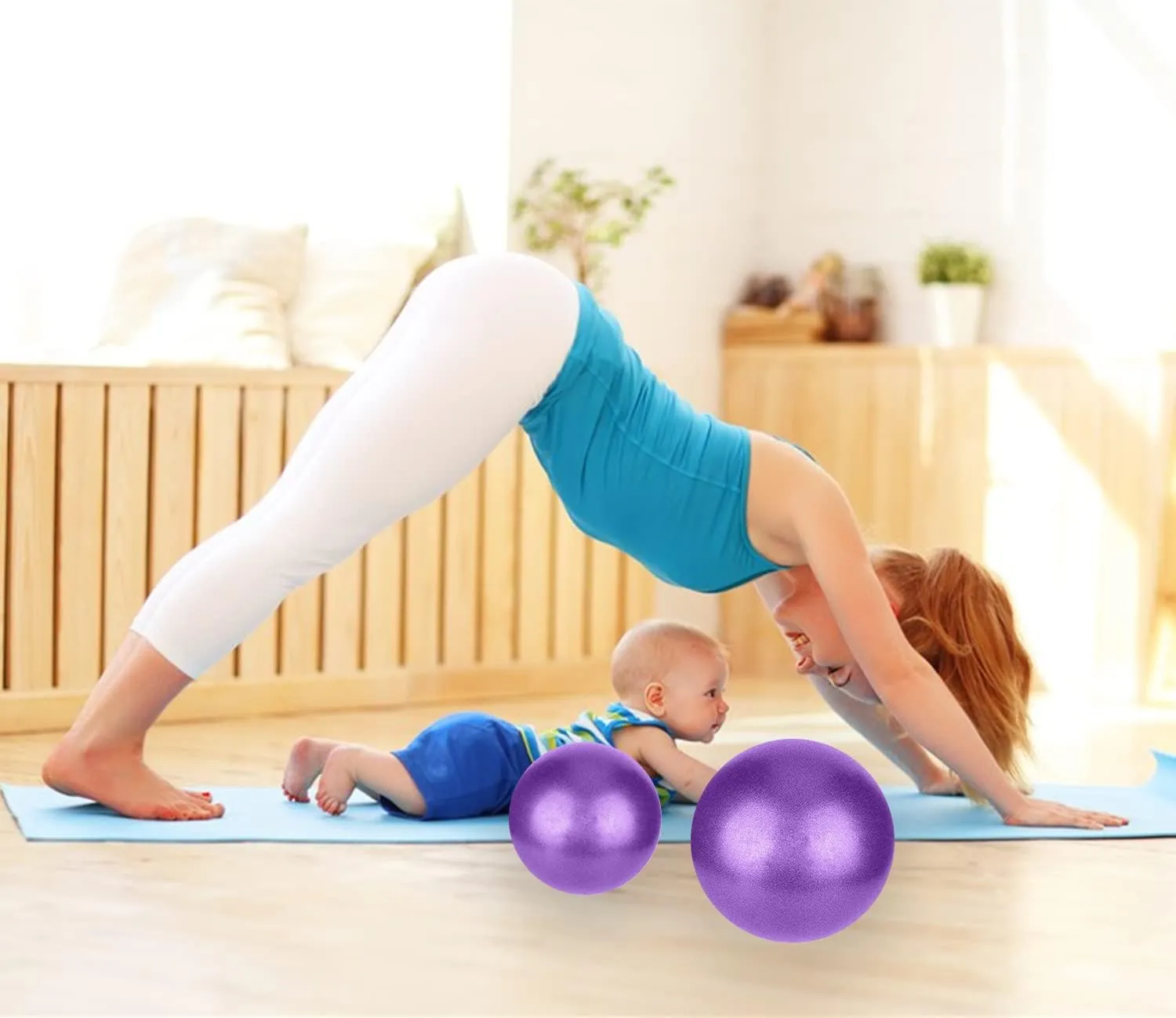 2 Pcs Pilates Exercise Ball Mini 6 Inch Yoga Ball with Pump,Small Barre for Workout Fitness Balance Physical Therapy,Improve Stability Core Training Anti Burst Balls for Home