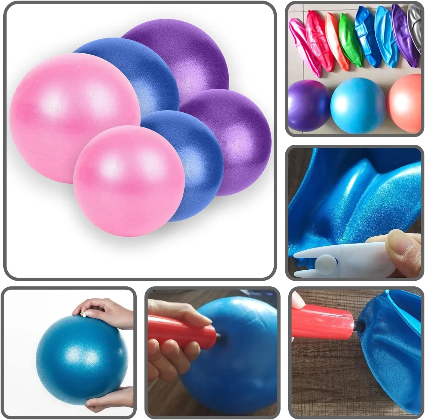 2 Pcs Pilates Exercise Ball Mini 6 Inch Yoga Ball with Pump,Small Barre for Workout Fitness Balance Physical Therapy,Improve Stability Core Training Anti Burst Balls for Home