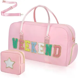 2 Pcs Weekend Duffel Bag with Shoes Compartment Cosmatic Bag for Travel Vacation Overnight Carry on
