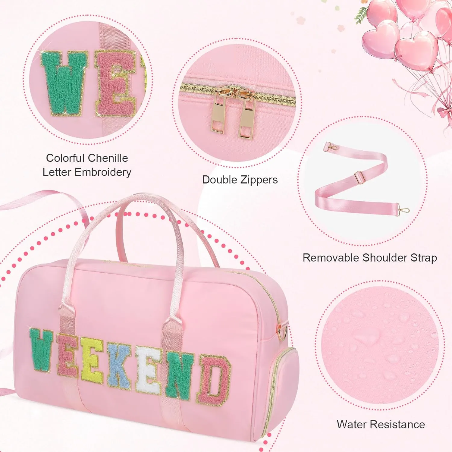 2 Pcs Weekend Duffel Bag with Shoes Compartment Cosmatic Bag for Travel Vacation Overnight Carry on