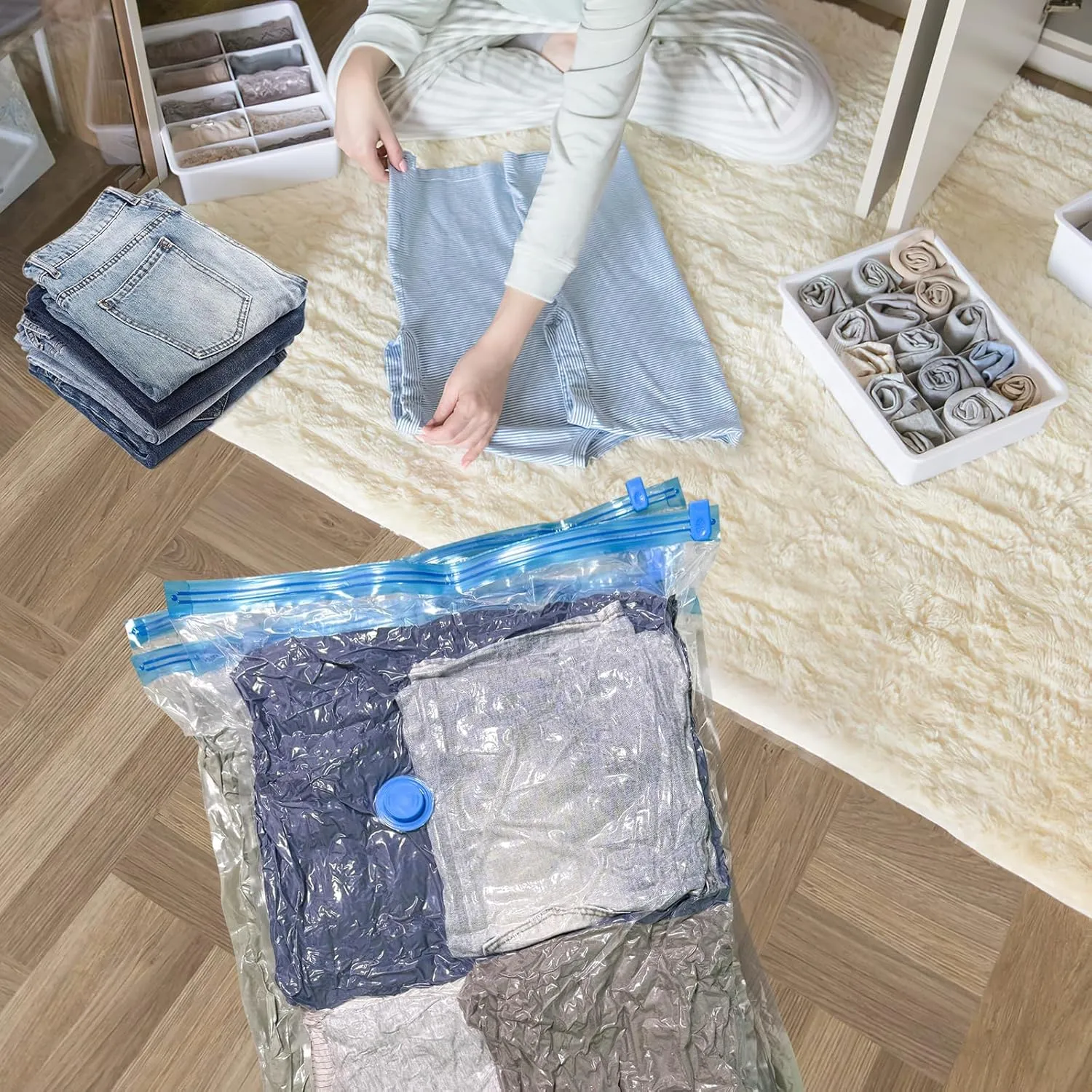 20 Pack Vacuum Storage Bags with Hand Pump, 4 Jumbo/4 Large/4 Medium/8 Small 80% Storage Space Saving, Sturdy Leak-Free Space Saver Vacuum Seal Bags for Clothing, Vacuum Compression Bags for Travel