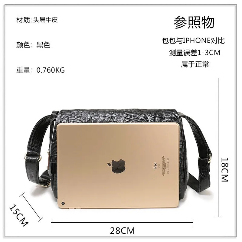 2025 The new  trendy Korean version of genuine leather women's bags, cowhide simple oblique span bags, versatile shoulder printed bags, Guangzhou wholesale
