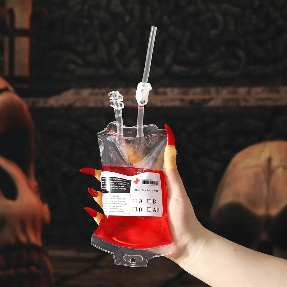 2/4Pcs Clear Halloween Blood Bags 400ml PVC Food Grade Drink Bag Halloween Party Decor Horror Props Cosplay Vampire Blood Pouch