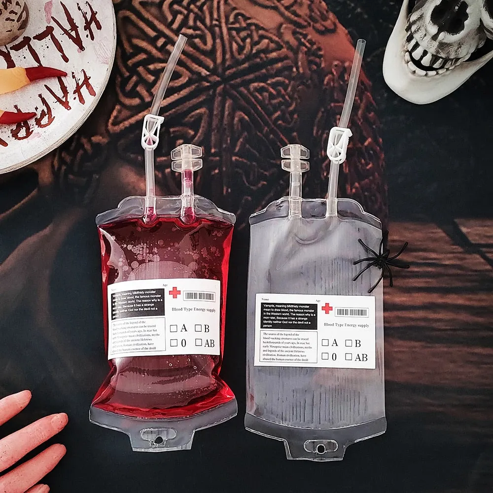 2/4Pcs Clear Halloween Blood Bags 400ml PVC Food Grade Drink Bag Halloween Party Decor Horror Props Cosplay Vampire Blood Pouch