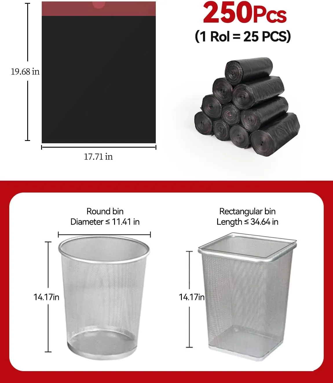 250 Count 4 Gallon small trash bags Bathroom kitchen bathroom garbage bags with drawstring Ultra Strong Thick Plastic trash can liners for Office Bedroom Unscented 4Gallon (Black,250 Count)