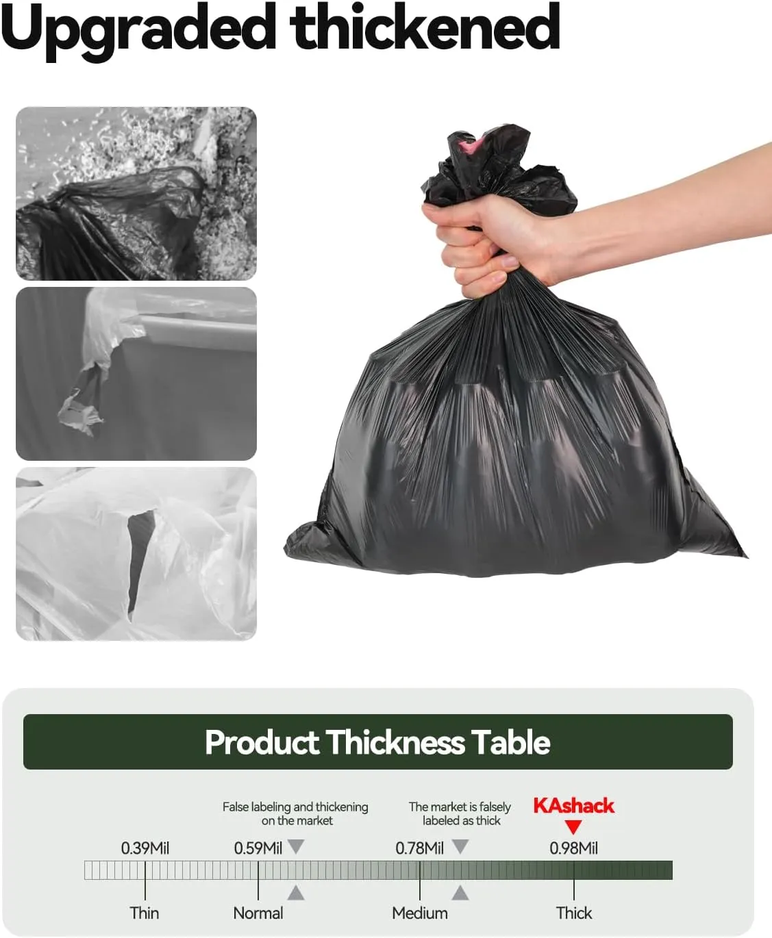 250 Count 4 Gallon small trash bags Bathroom kitchen bathroom garbage bags with drawstring Ultra Strong Thick Plastic trash can liners for Office Bedroom Unscented 4Gallon (Black,250 Count)
