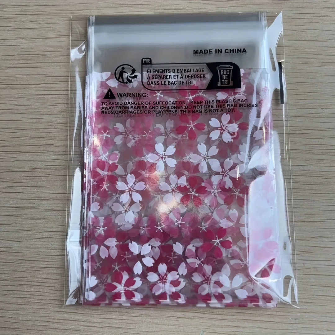 25PCS Floral Printed Polypropylene Gift Bags with Sakura Blossom Design – Clear, Durable OPP Plastic Pouches for Packaging Jewelry, Cookies, and Favors, Ideal for Party and Wedding Gifts