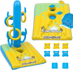 2in1 Cornhole, 6 Bean Bags & Ring Toss with Anchor Bags, Inflatable Cornhole Pool Game Floating, Pool Toys for Adults Teens and Family