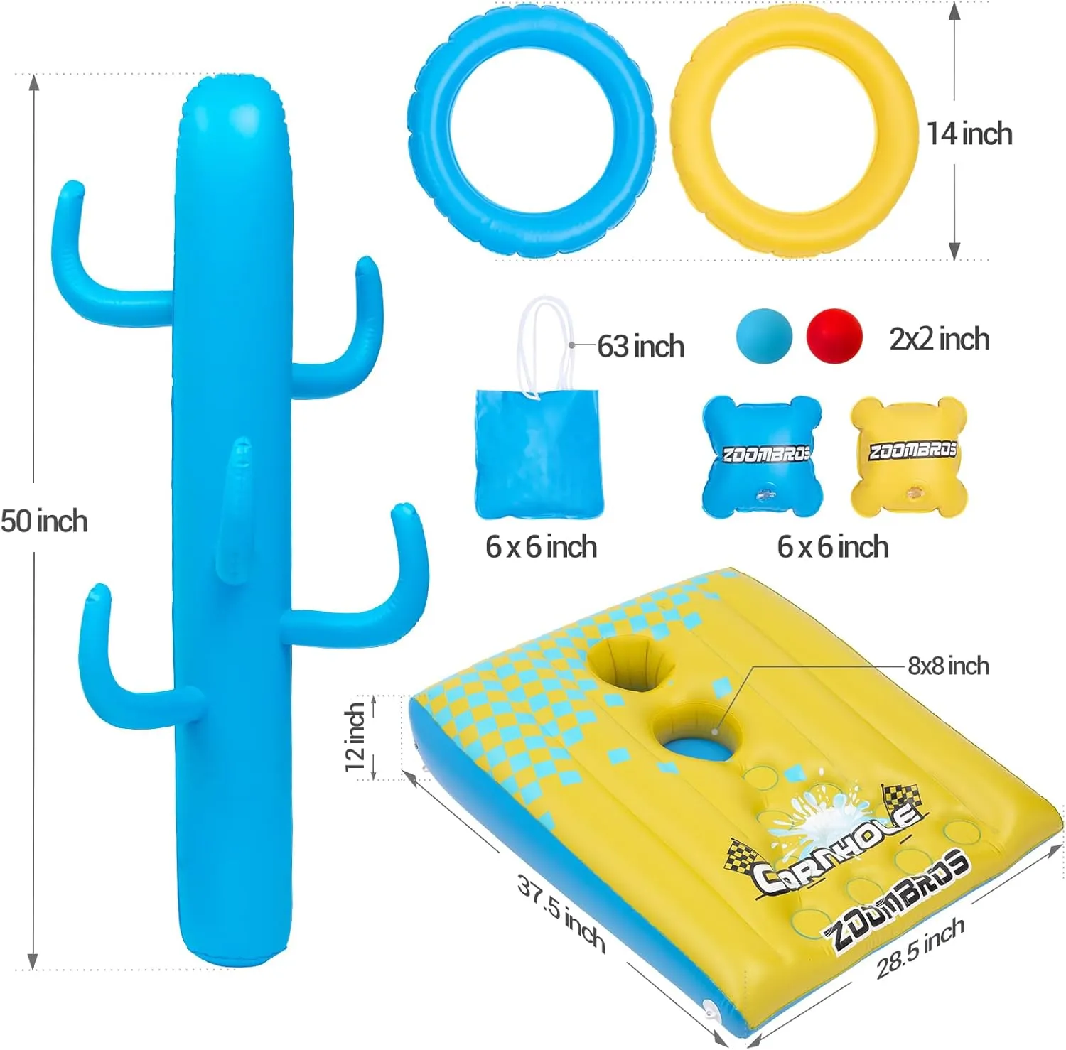 2in1 Cornhole, 6 Bean Bags & Ring Toss with Anchor Bags, Inflatable Cornhole Pool Game Floating, Pool Toys for Adults Teens and Family