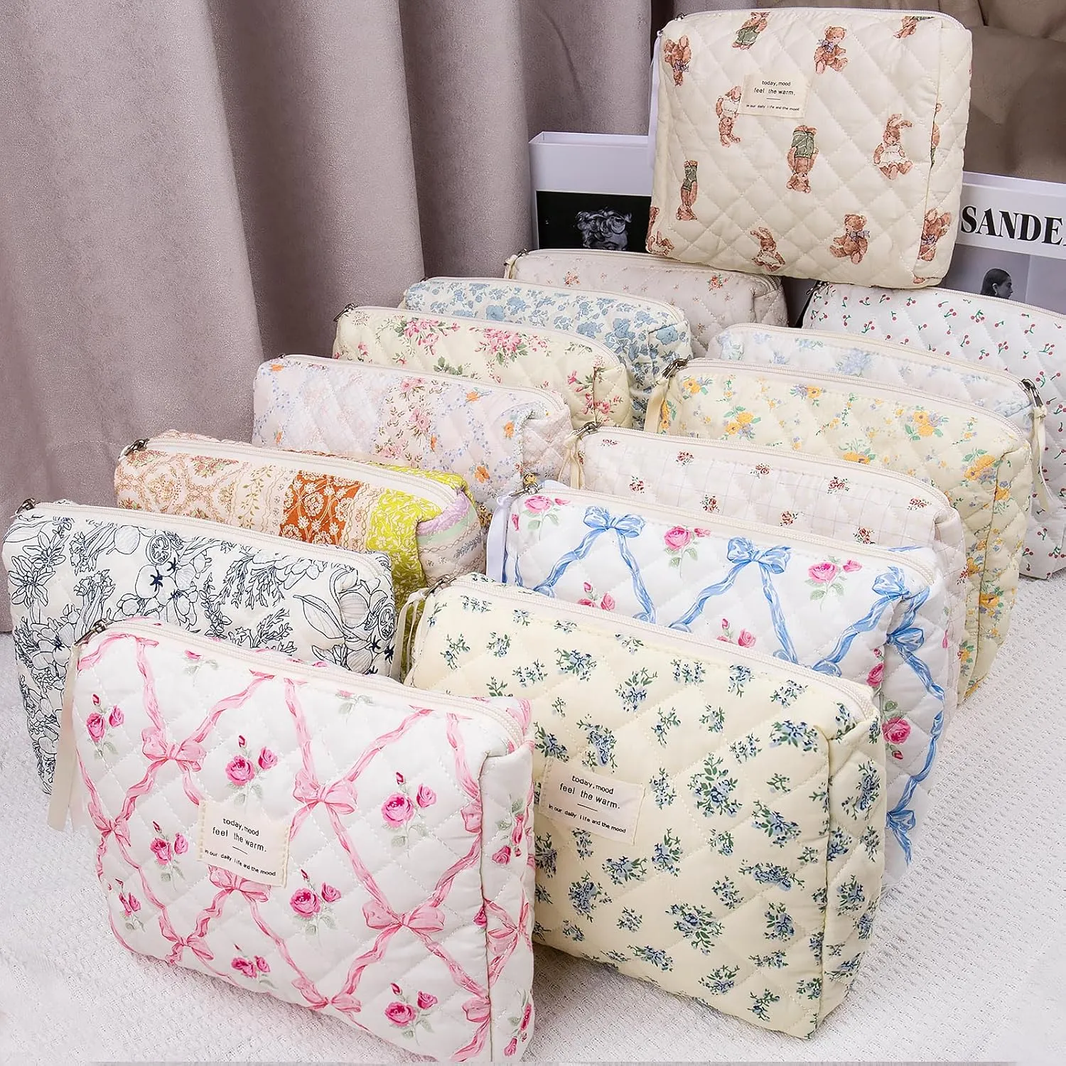 2PC Makeup Bag Set, Cute Cosmetic Bag for Women Girls, Floral Coquette Aesthetic Toiletry Bag, Travel Make Up Organizer Bag (Pink bow)