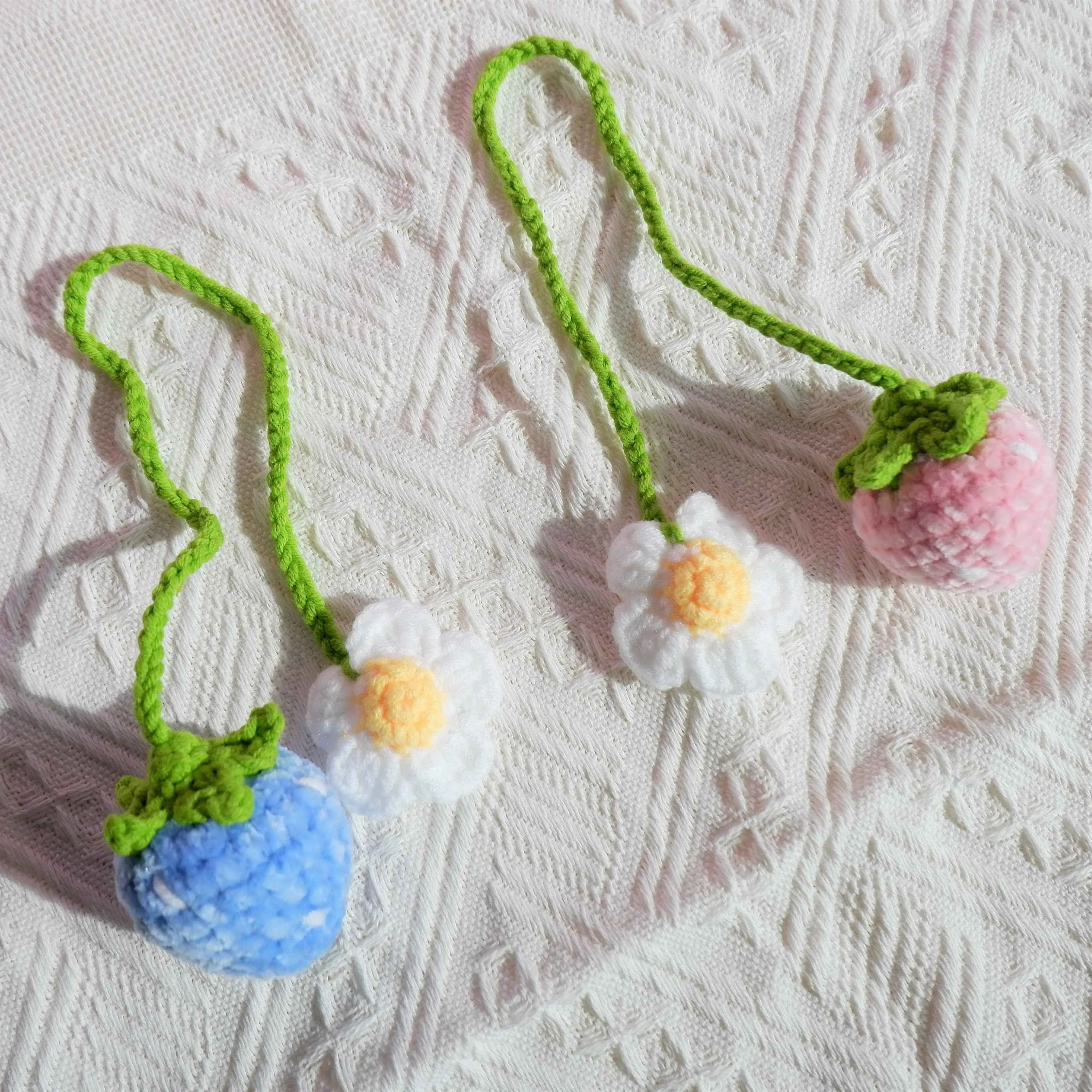 2Pcs Crochet Strawberry Car Mirror Accessory