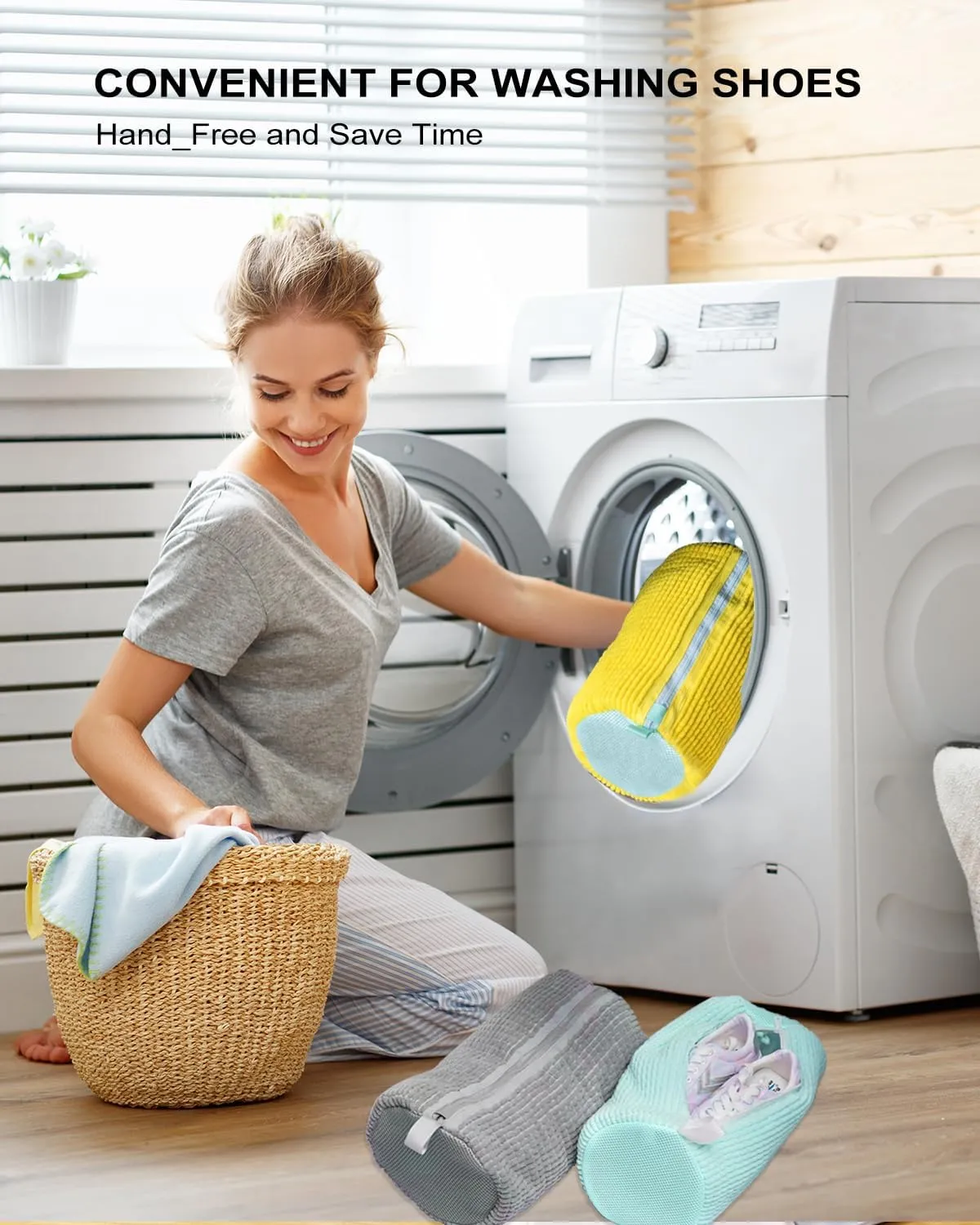 2pcs Shoe Washing Machine Bag, Upgraded Laundry Shoe Bag with YKK Zipper, 360° Clean Shoe Bag for Washing Machine, Reusable Shoe Laundry Bag for All Size Shoes(Yellow)