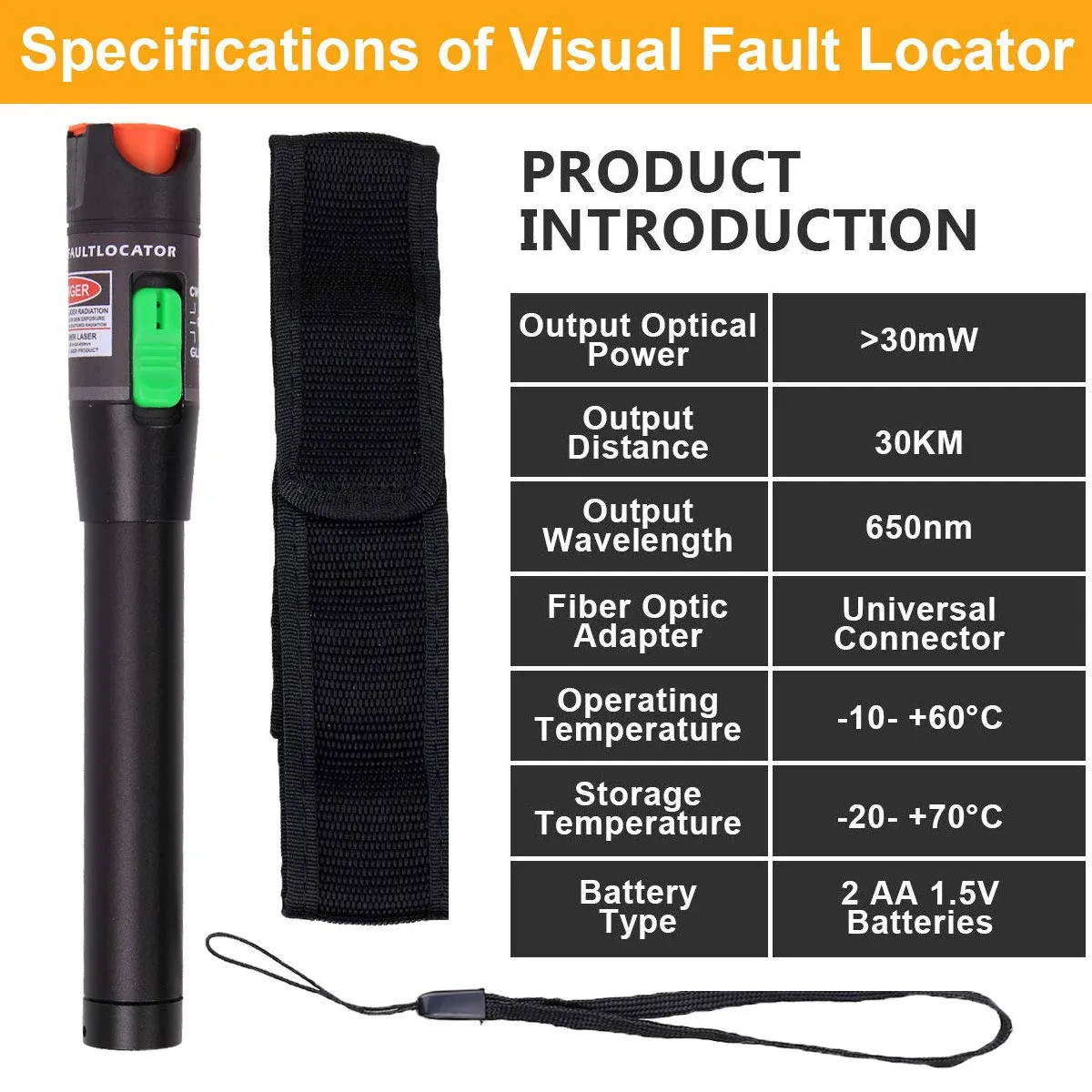 2PCS Visual Fault Locator 30km Fiber Optic Cable Tester Meter Red Light VFL with 2.5mm Universal Connector for FC/SC/ST Adapter Pen for CATV Telecommunications Engineering Maintenance