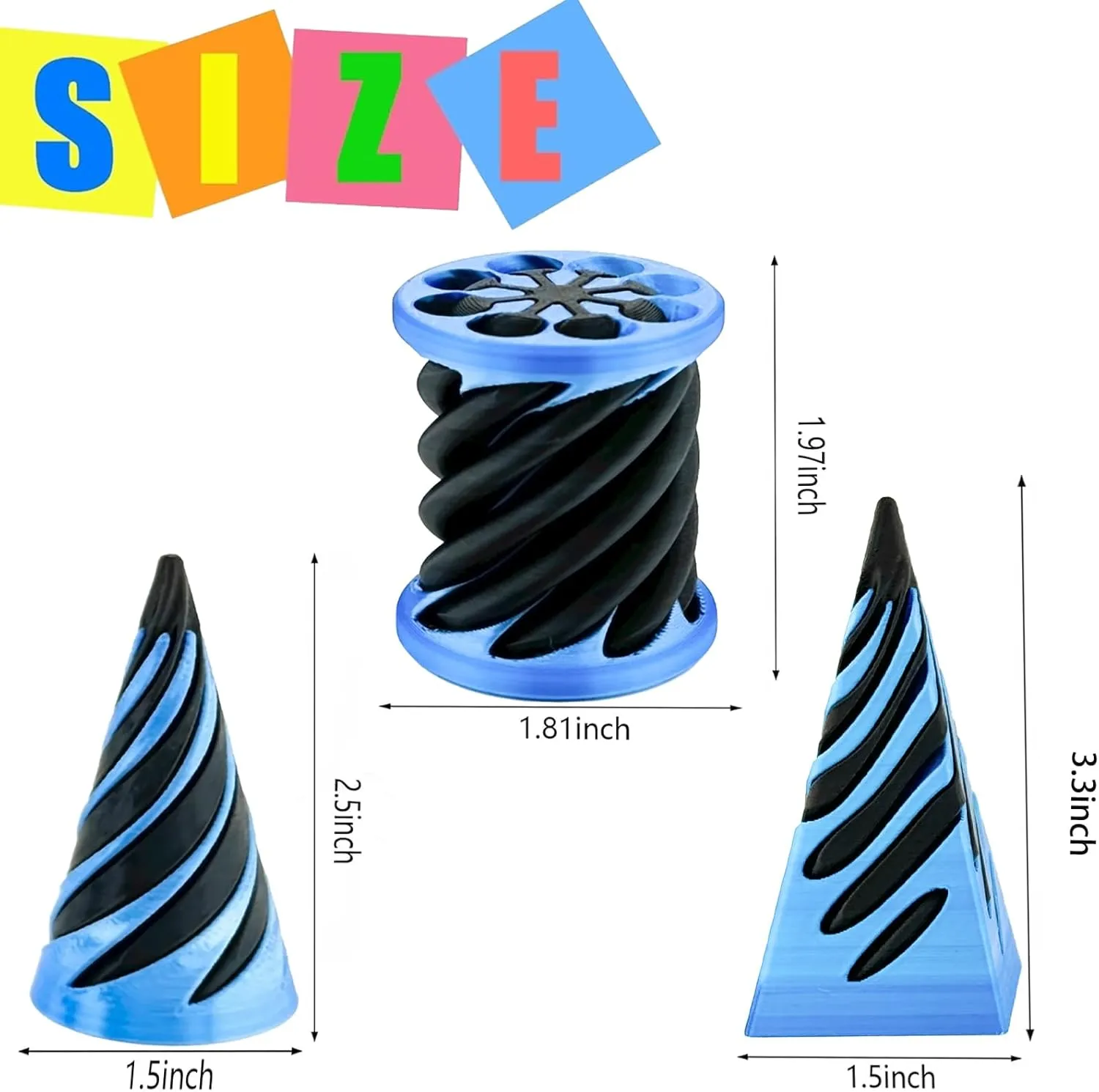 3 Packs Impossible Cone,Spiral Cone Fidget Toy Impossible Pyramid Passthrough Toy,3D Printed Spiral Cone Fidget Toy,Mini Vortex Thread Illusion Desktop Deco Souvenir Gift for Anxiety Relaxing