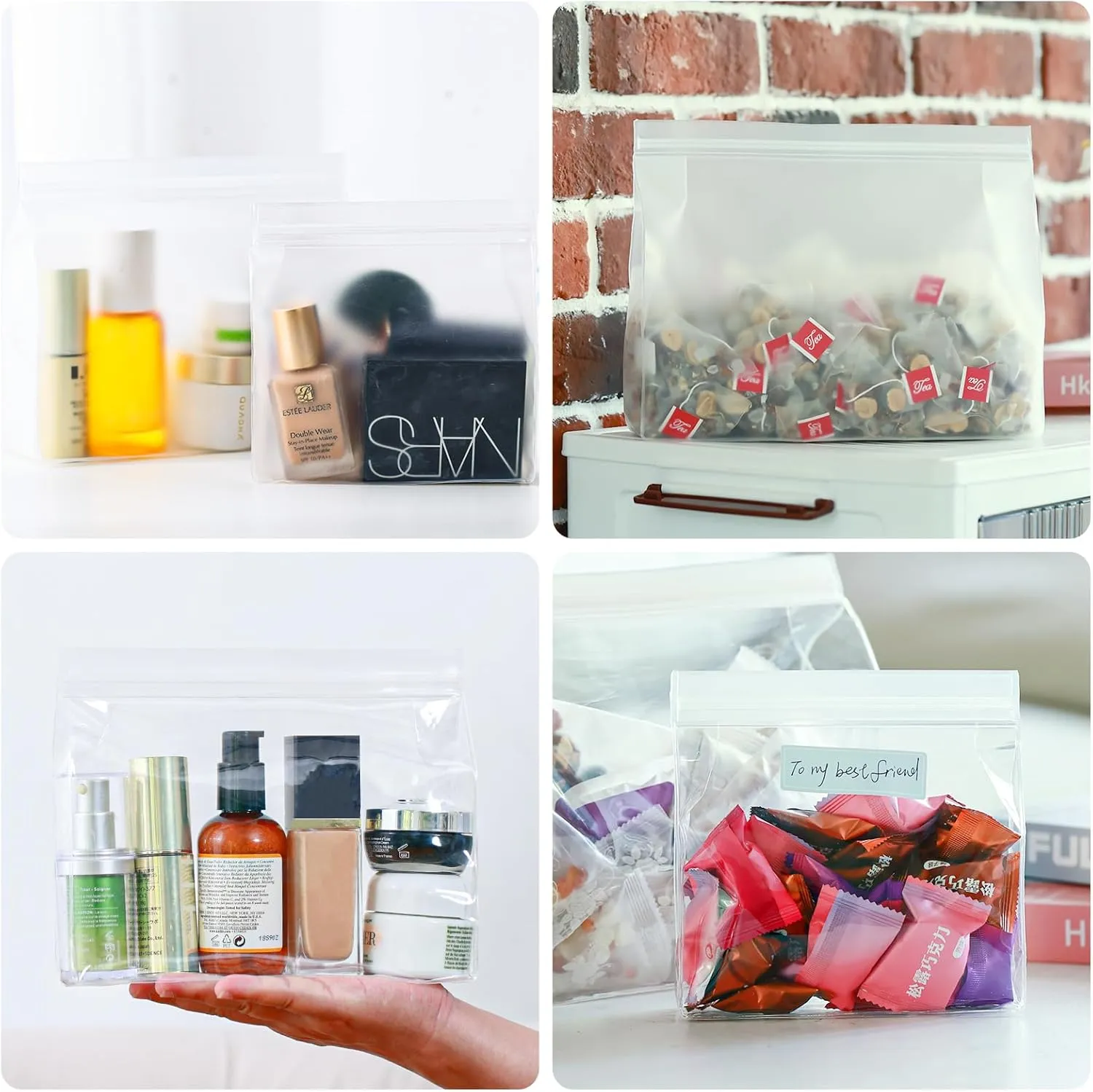 30 Pack Mini Clear Makeup Bag Organizer Cosmetic Zipper Pouch TSA Approved Small Travel Pouches for Toiletries Transparent EVA Reusable Waterproof Plastic Clear Gift Bags Bulk, Frosted, 8” x 6” x 2”