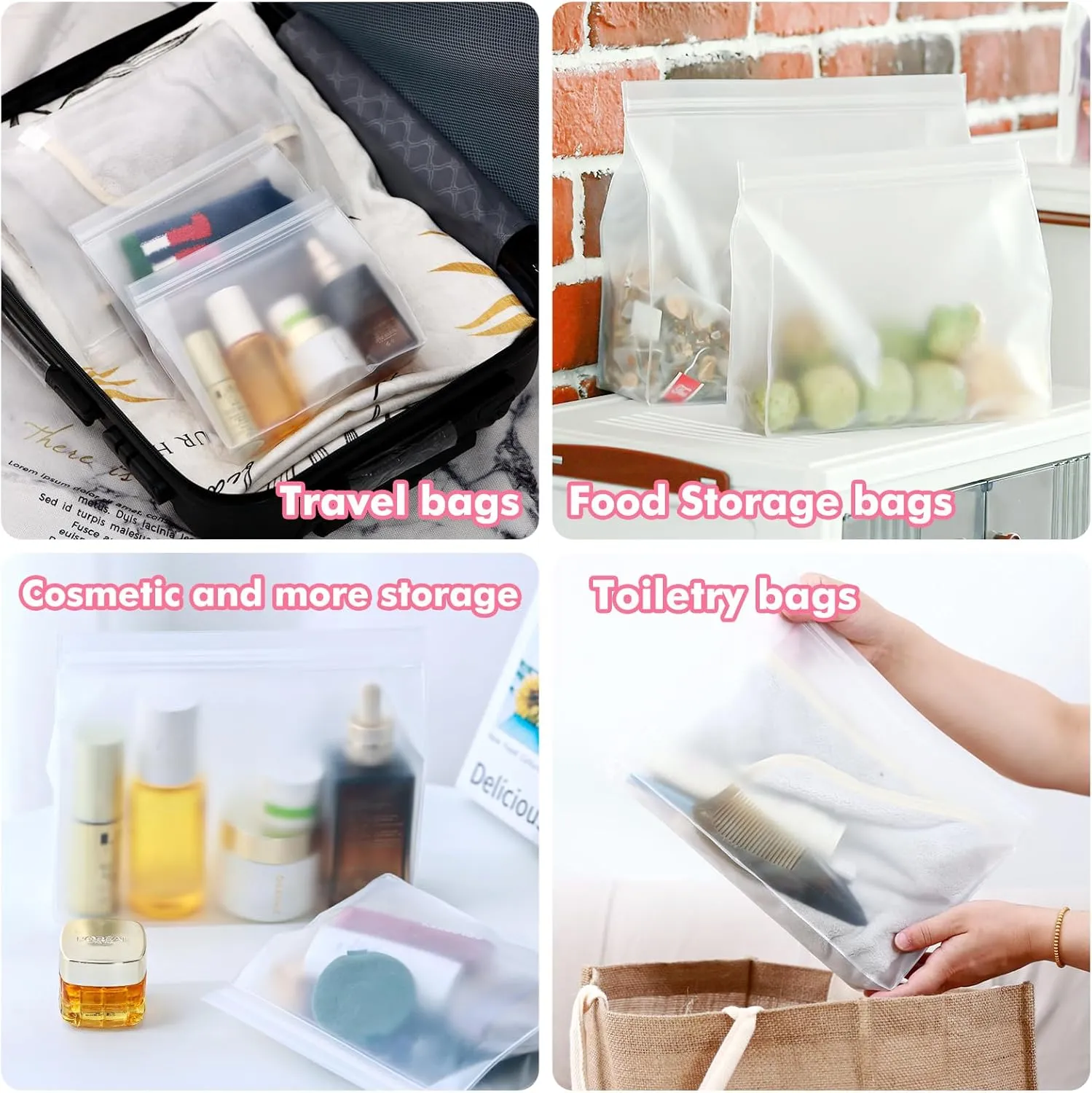 30 Pack Mini Clear Makeup Bag Organizer Cosmetic Zipper Pouch TSA Approved Small Travel Pouches for Toiletries Transparent EVA Reusable Waterproof Plastic Clear Gift Bags Bulk, Frosted, 8” x 6” x 2”