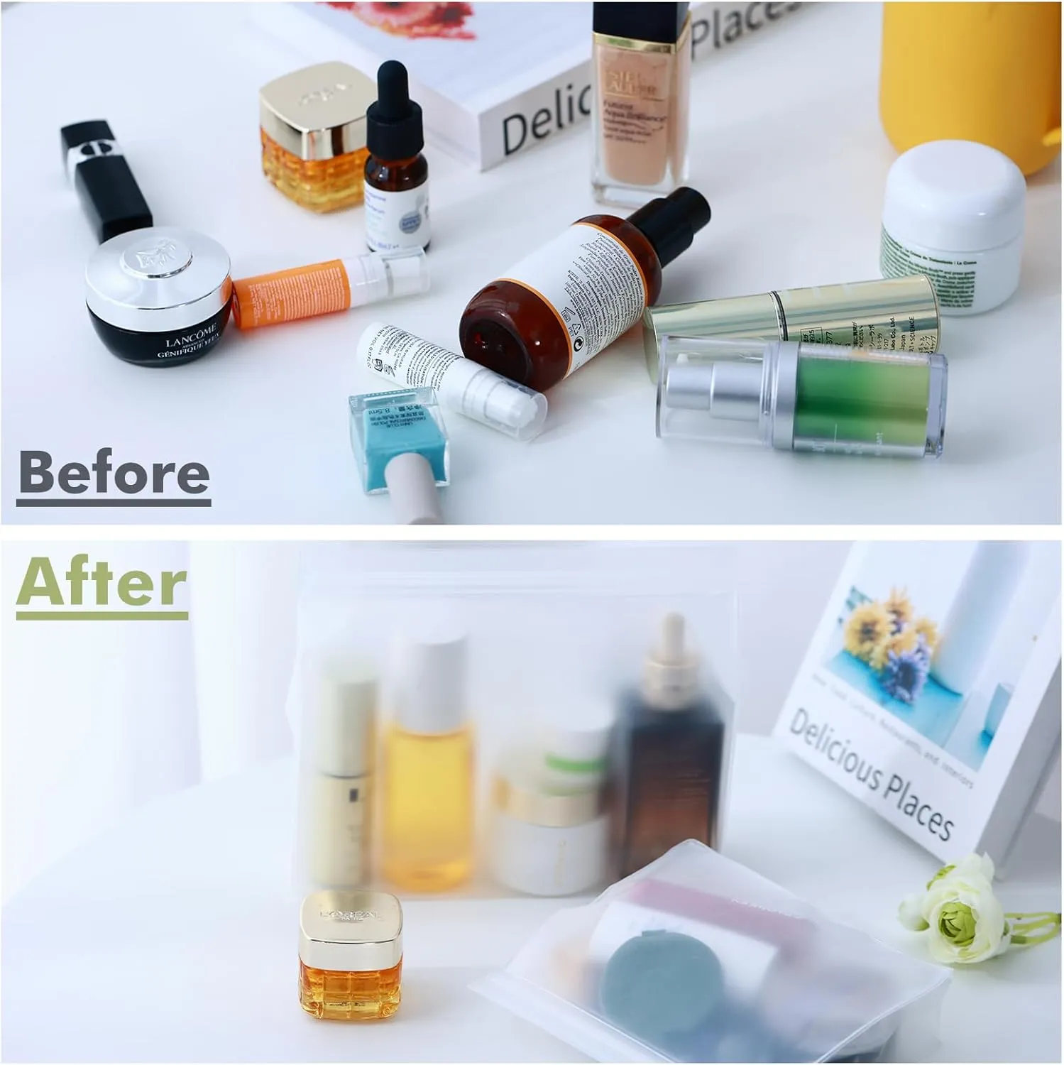 30 Pack Mini Clear Makeup Bag Organizer Cosmetic Zipper Pouch TSA Approved Small Travel Pouches for Toiletries Transparent EVA Reusable Waterproof Plastic Clear Gift Bags Bulk, Frosted, 8” x 6” x 2”