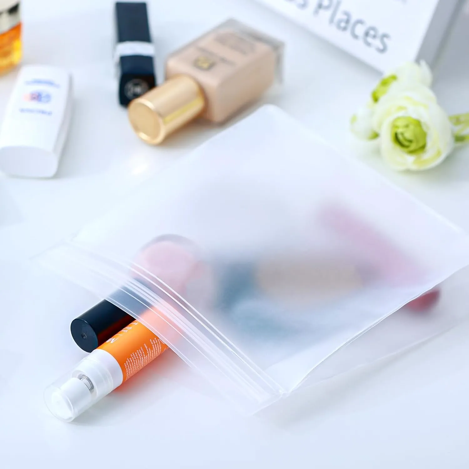 30 Pack Mini Clear Makeup Bag Organizer Cosmetic Zipper Pouch TSA Approved Small Travel Pouches for Toiletries Transparent EVA Reusable Waterproof Plastic Clear Gift Bags Bulk, Frosted, 8” x 6” x 2”