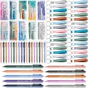 30 Sets Christian Gifts Bulk Bible Verse Pens Scripture Silicone Keychains Religious Bookmarks Mother's Day Gifts for Men Women VBS Sunday School Church Members Pastor Teacher(Watercolor,Click)