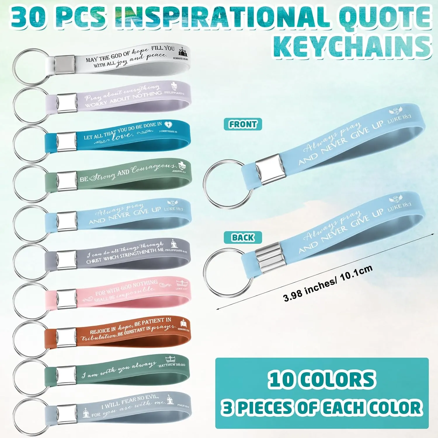30 Sets Christian Gifts Bulk Bible Verse Pens Scripture Silicone Keychains Religious Bookmarks Mother's Day Gifts for Men Women VBS Sunday School Church Members Pastor Teacher(Watercolor,Click)