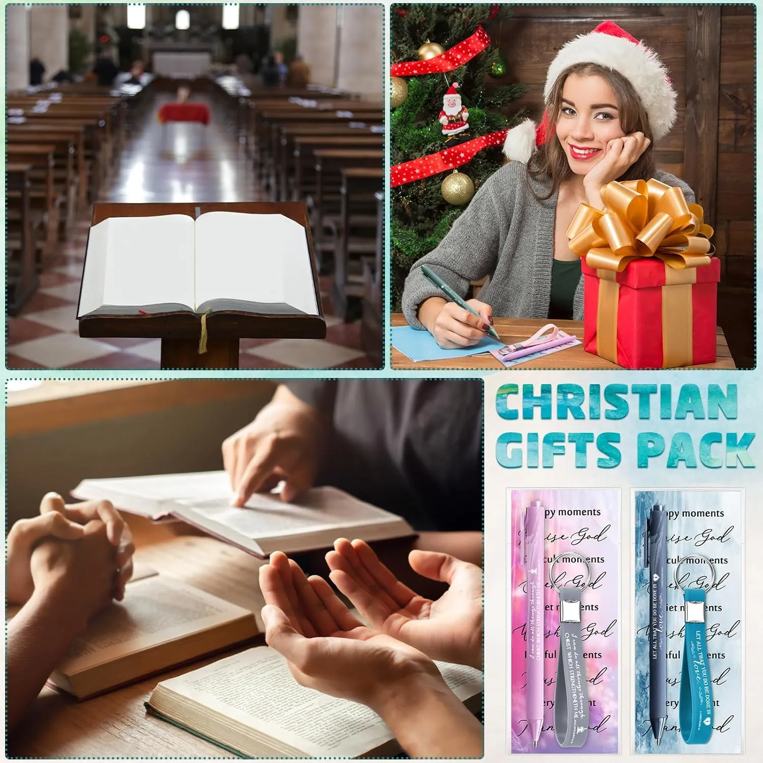 30 Sets Christian Gifts Bulk Bible Verse Pens Scripture Silicone Keychains Religious Bookmarks Mother's Day Gifts for Men Women VBS Sunday School Church Members Pastor Teacher(Watercolor,Click)