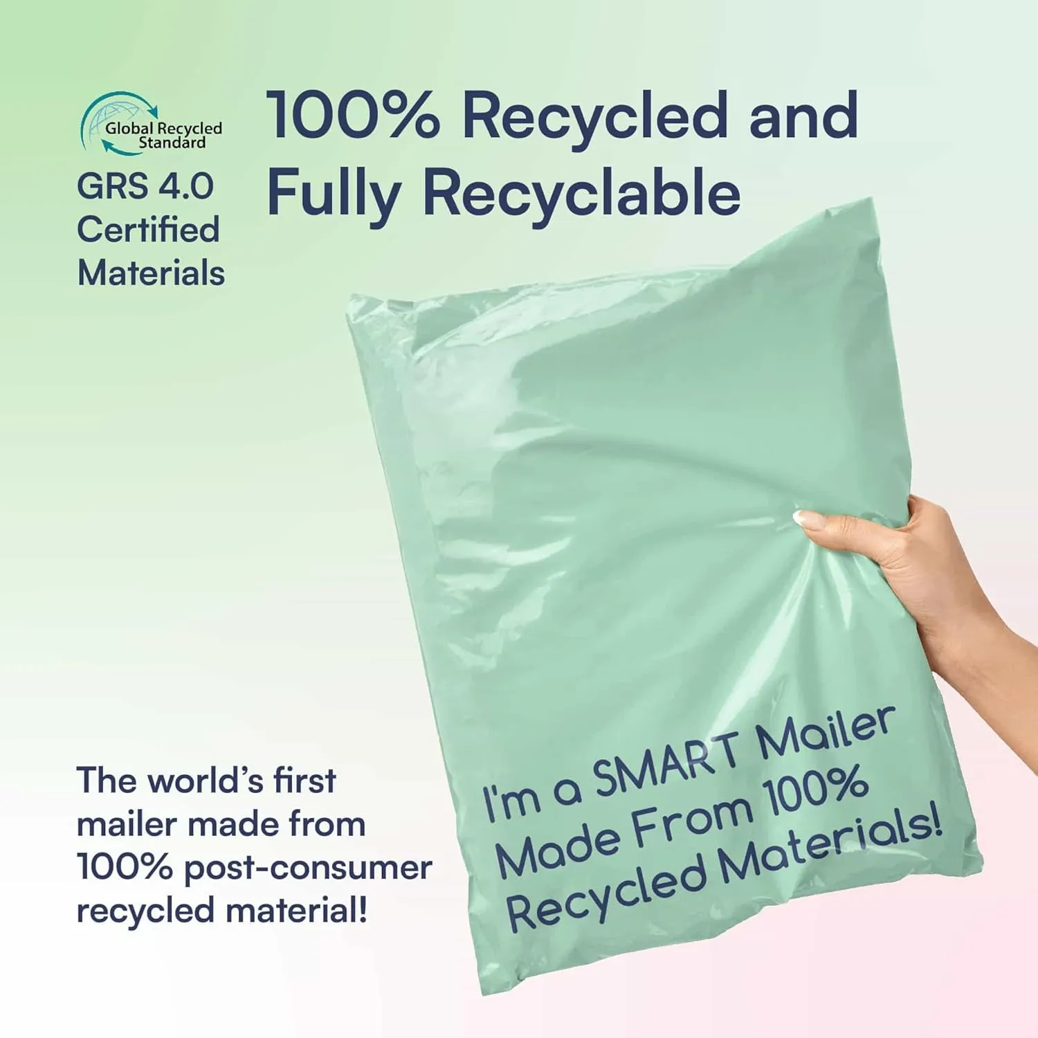 300 Count, 10x13 inch 100% Recycled Poly Mailers Eco Friendly Packaging Envelopes Supplies Mailing Bags 2.5 Mil Thick | SMART Mailer