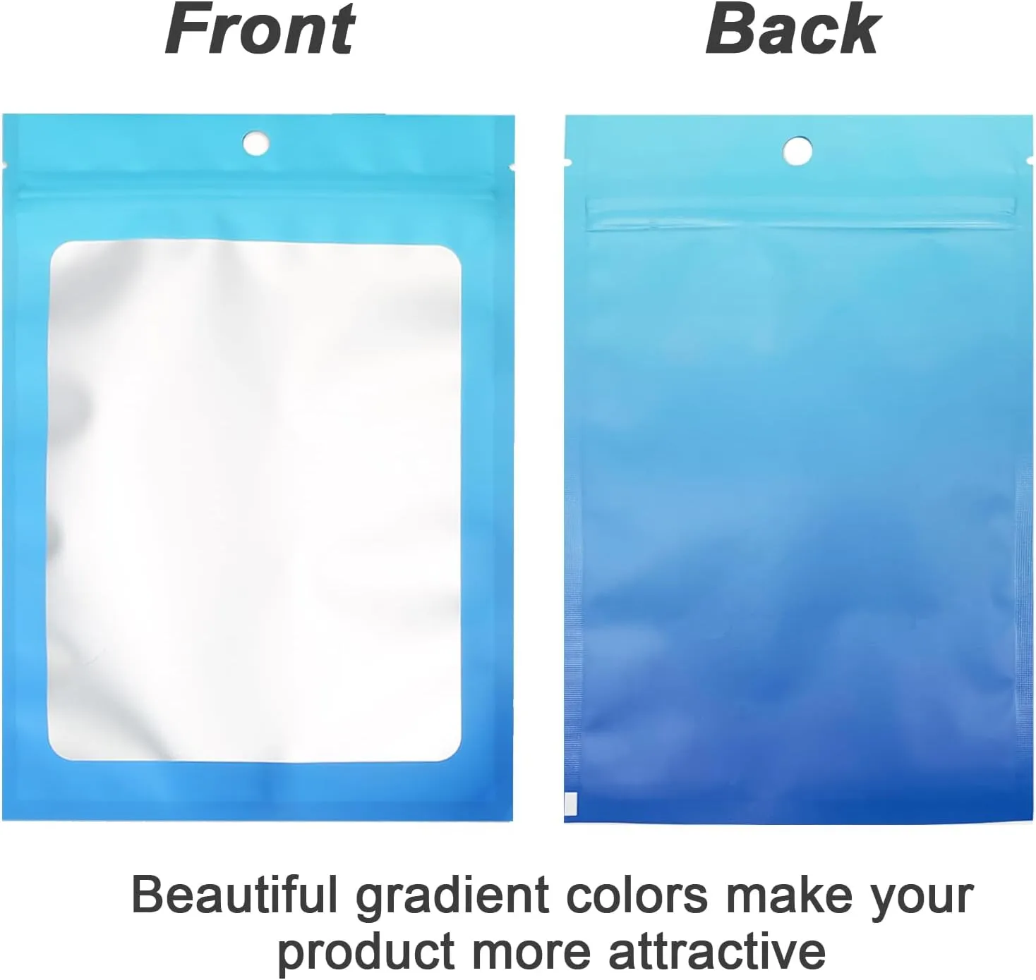 300 Pcs Gradient Mylar Bags, 3 Size Smell Proof Bags with Clear Window Foil Pouch Bags Resealable Bags for Small Business and Food Storage, Blue Blue