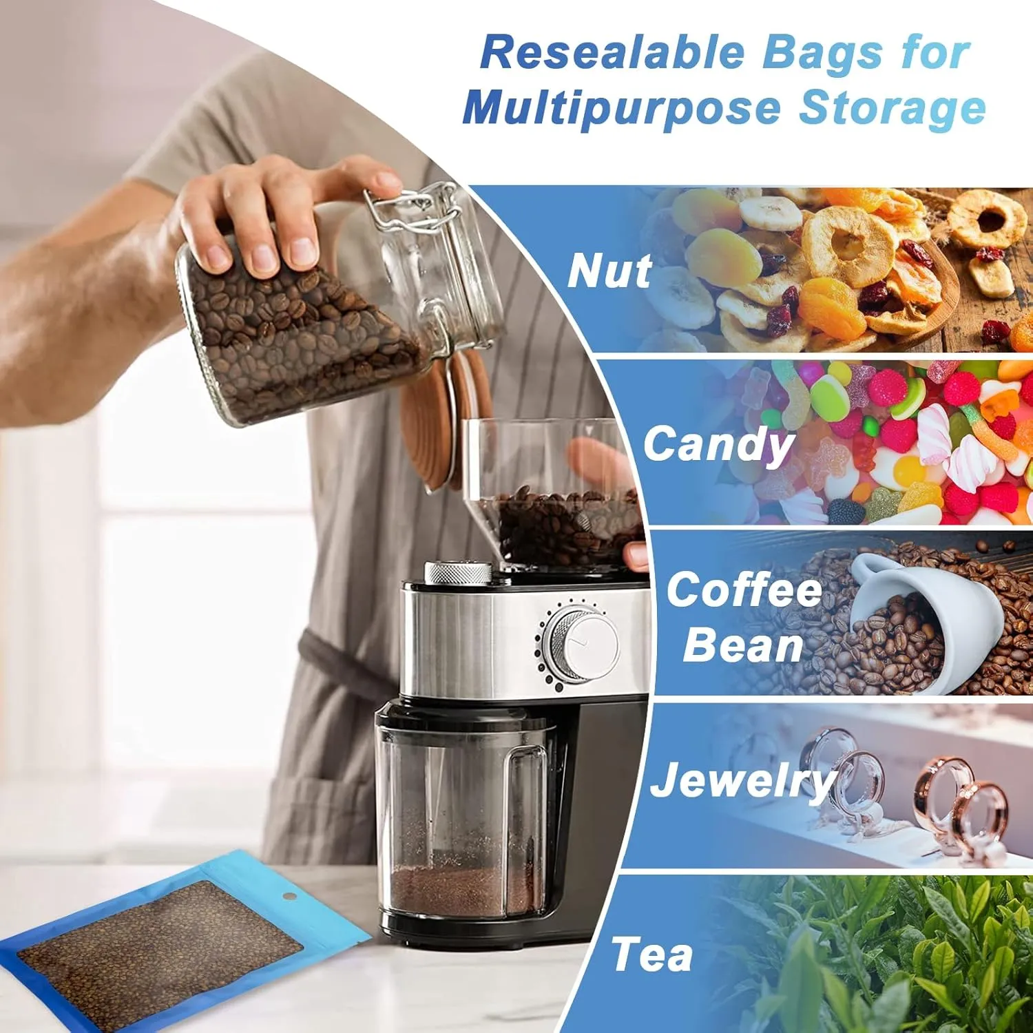 300 Pcs Gradient Mylar Bags, 3 Size Smell Proof Bags with Clear Window Foil Pouch Bags Resealable Bags for Small Business and Food Storage, Blue Blue