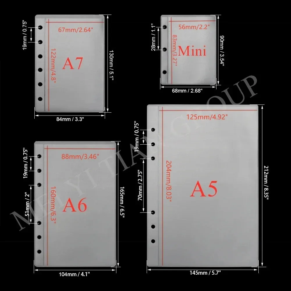 30pcs Budget Binder Top Loading Clear Frost PVC Envelope Pouch Zipless Loose Leaf Binder Pocket A5 A6 A7 Binder Envelope Refills
