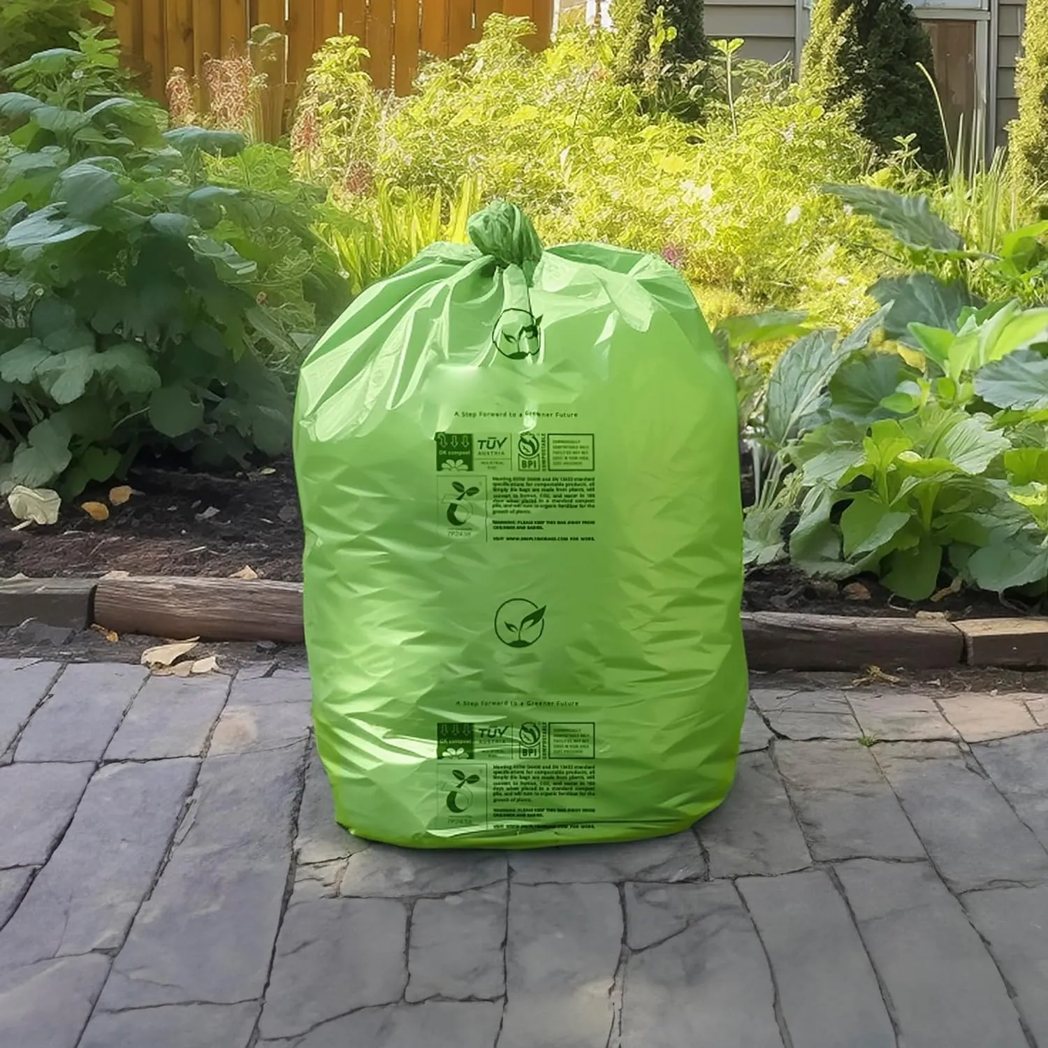 33 Gallon Compostable Trash Bags with Flat-Top, Heavy Duty Extra Thick 1.57 Mil, 124.92 Liter, 30 Bags, Large Lawn and Yard Waste Bag, ASTM D6400, US BPI and OK Compost Home Certified