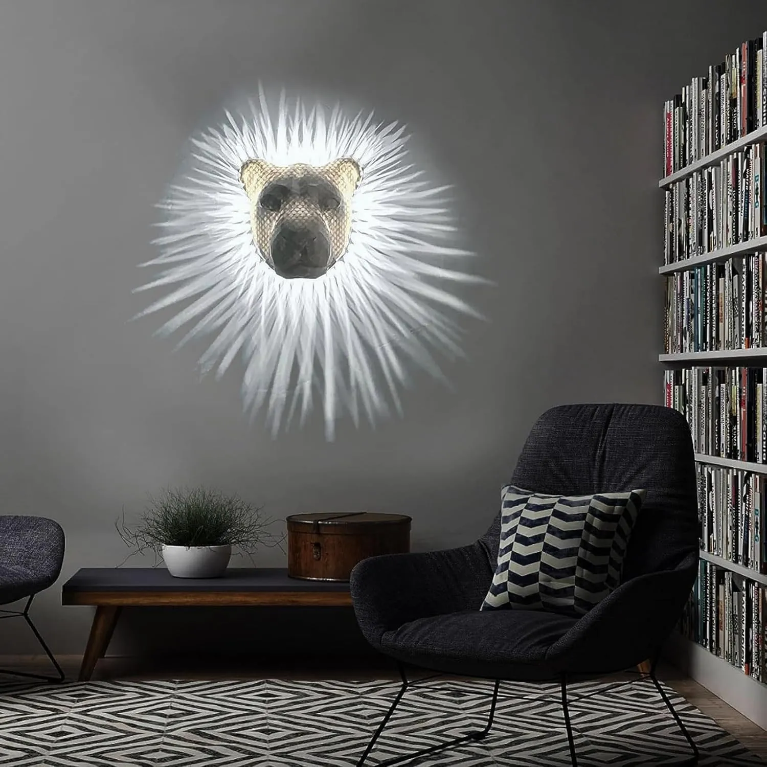 3D Animal LED Wall Lamp, Creative Resin Carving, Atmosphere Rendering for Study, Bedroom, Dining Room, Stairway, Hallway, Bar (Lion)