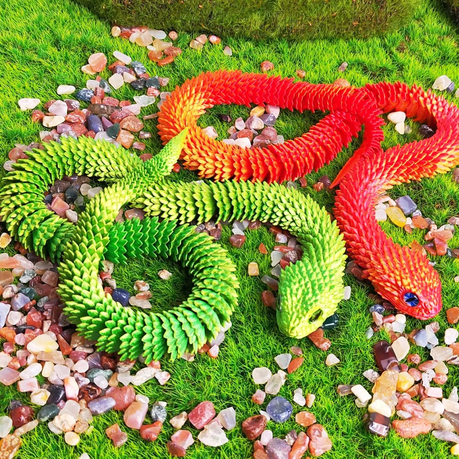 3D Printed Animals Snake, 24 Inch Surprise Mystery Fidget Anaconda Toy, Fake Python Statue with Realistic Eyes，3-D Print Articulated Viper Collectible for Home Office Executive Desk Decoration