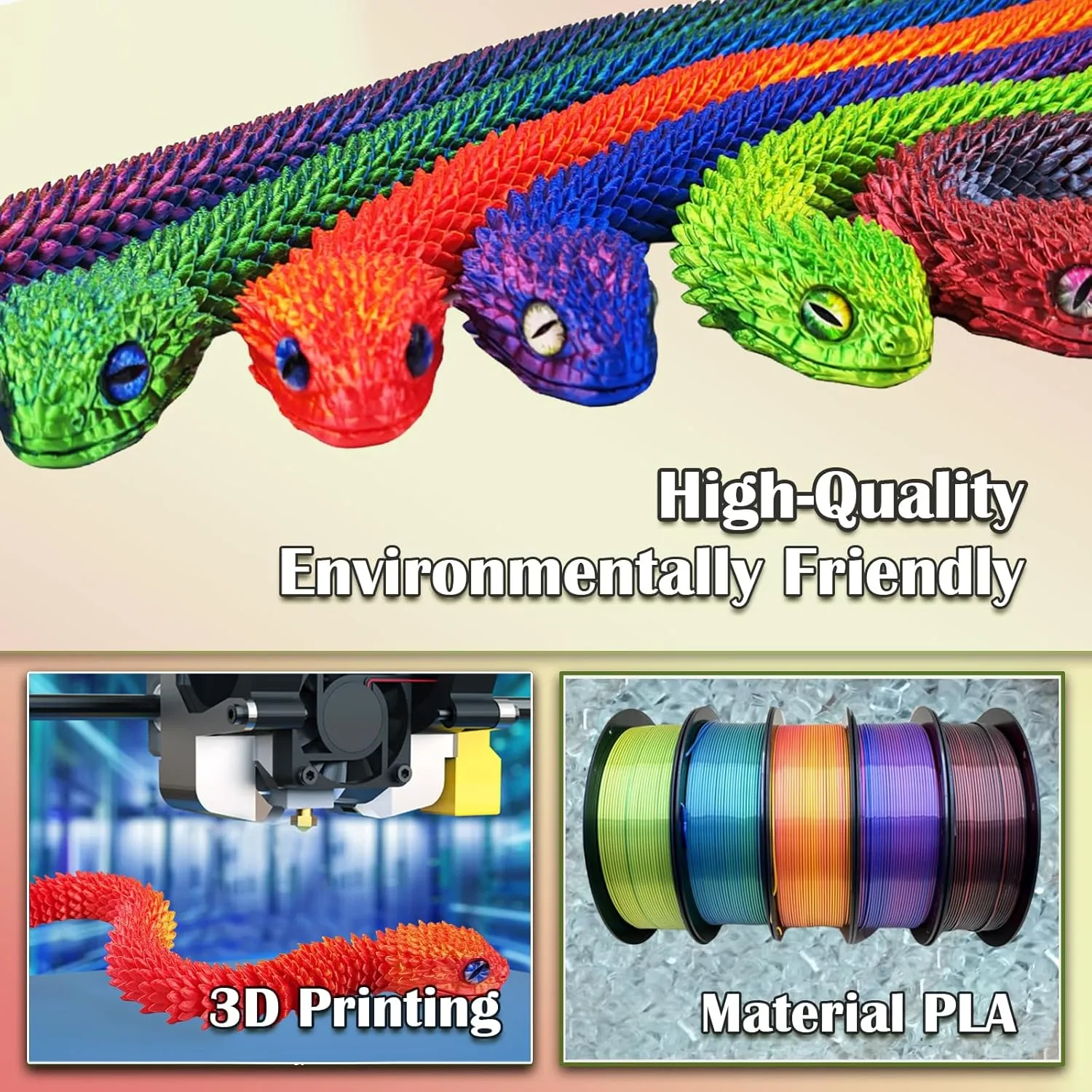 3D Printed Animals Snake, 24 Inch Surprise Mystery Fidget Anaconda Toy, Fake Python Statue with Realistic Eyes，3-D Print Articulated Viper Collectible for Home Office Executive Desk Decoration