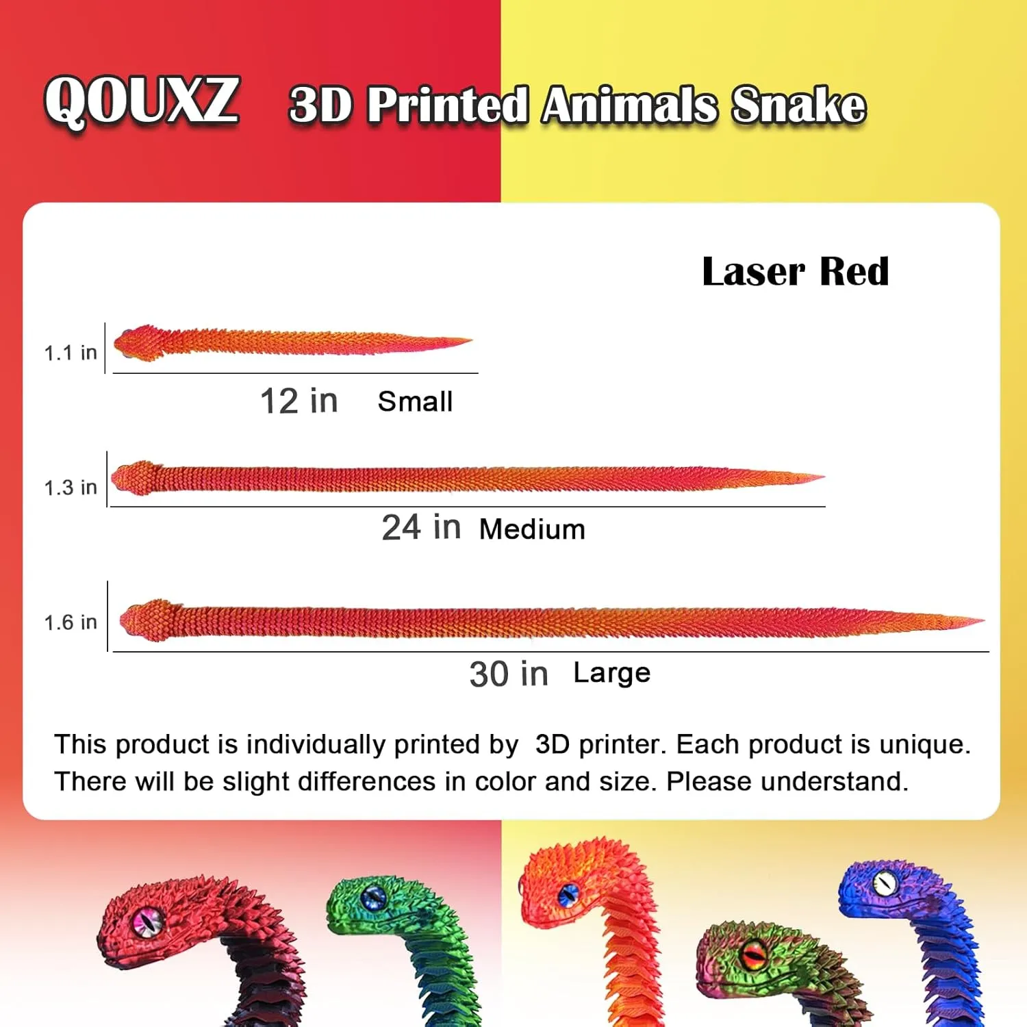 3D Printed Animals Snake, 24 Inch Surprise Mystery Fidget Anaconda Toy, Fake Python Statue with Realistic Eyes，3-D Print Articulated Viper Collectible for Home Office Executive Desk Decoration