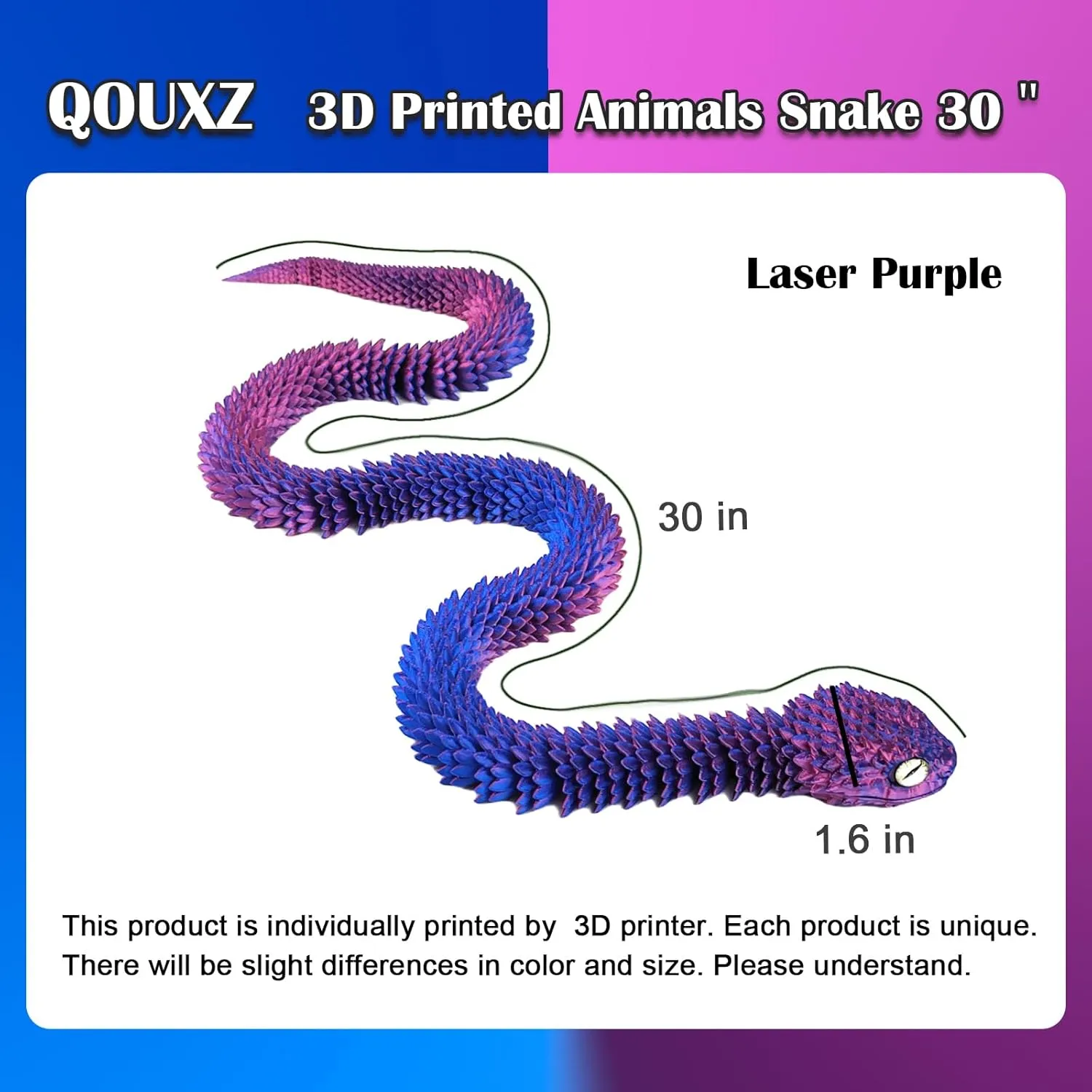 3D Printed Animals Snake, 30 Inch Surprise Mystery Fidget Anaconda Toy, Fake Python Statue with Realistic Eyes，3-D Print Articulated Viper Collectible for Home Office Executive Desk Decoration