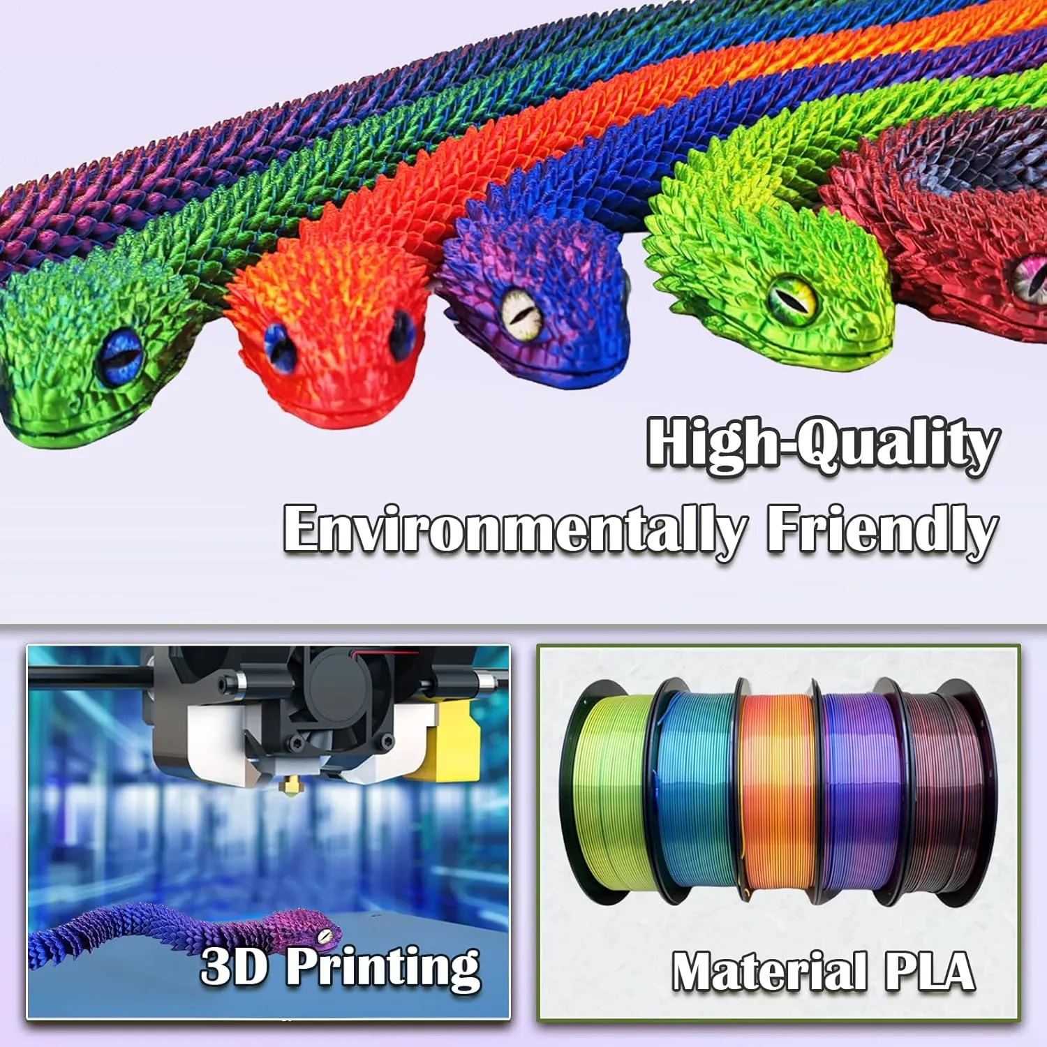 3D Printed Animals Snake, 30 Inch Surprise Mystery Fidget Anaconda Toy, Fake Python Statue with Realistic Eyes，3-D Print Articulated Viper Collectible for Home Office Executive Desk Decoration
