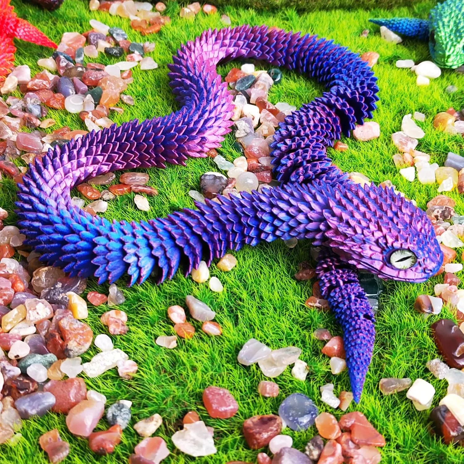 3D Printed Animals Snake, 30 Inch Surprise Mystery Fidget Anaconda Toy, Fake Python Statue with Realistic Eyes，3-D Print Articulated Viper Collectible for Home Office Executive Desk Decoration