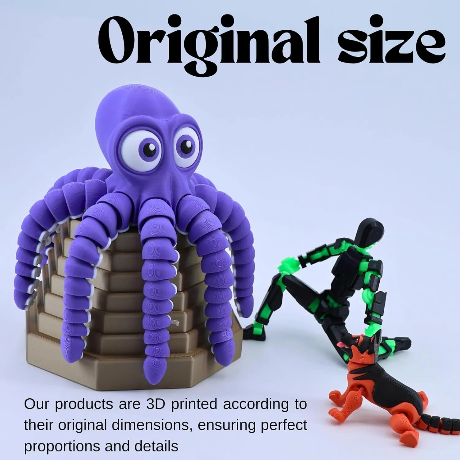 3D Printed Cute Octopus, 3D Printed Animal, Flexible Joint 3D Octopus, Home Office Classroom Decoration, Executive Desk Decoration (Purple)