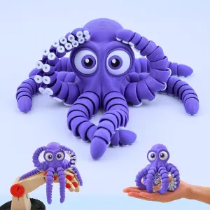 3D Printed Cute Octopus, 3D Printed Animal, Flexible Joint 3D Octopus, Home Office Classroom Decoration, Executive Desk Decoration (Purple)