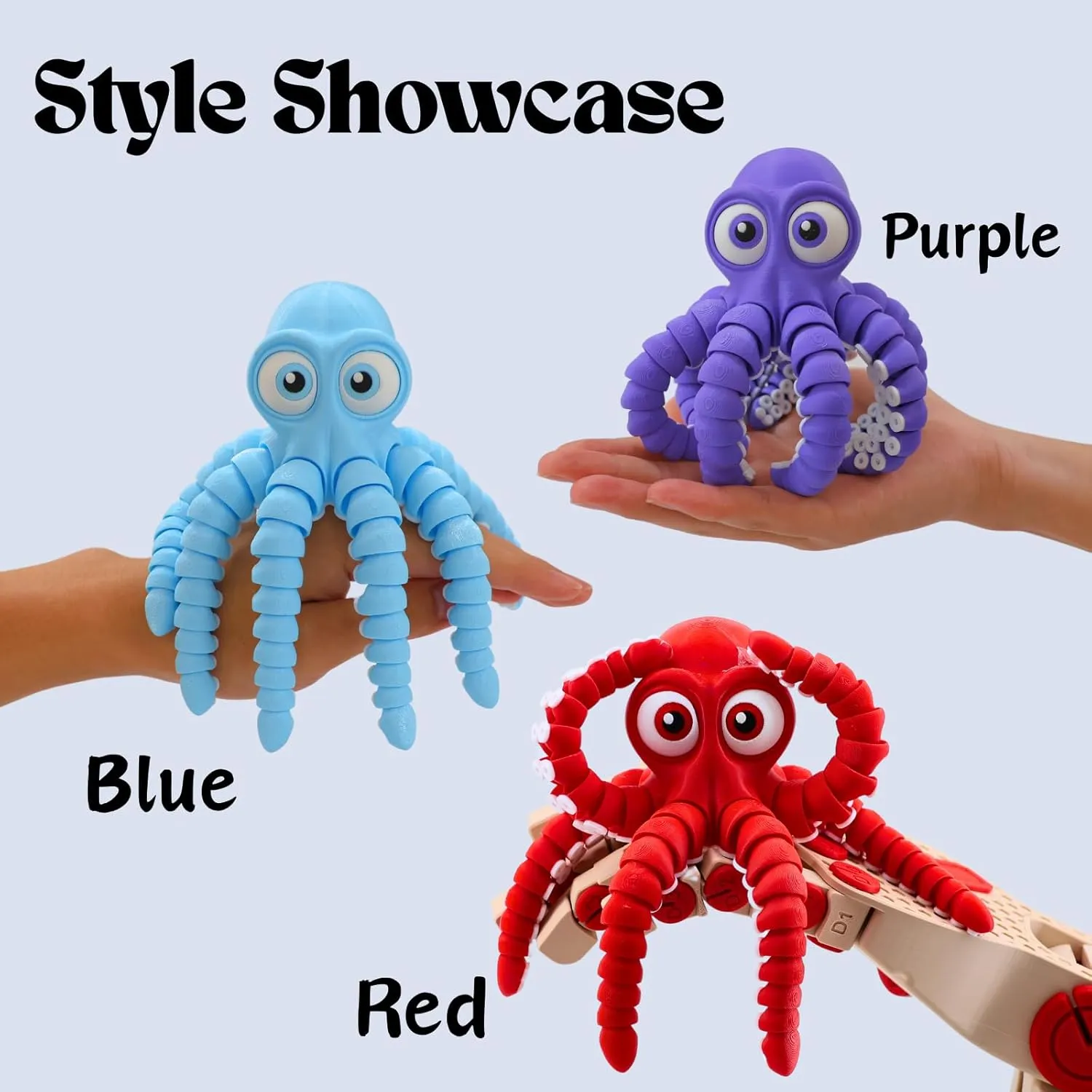 3D Printed Cute Octopus, 3D Printed Animal, Flexible Joint 3D Octopus, Home Office Classroom Decoration, Executive Desk Decoration (Purple)