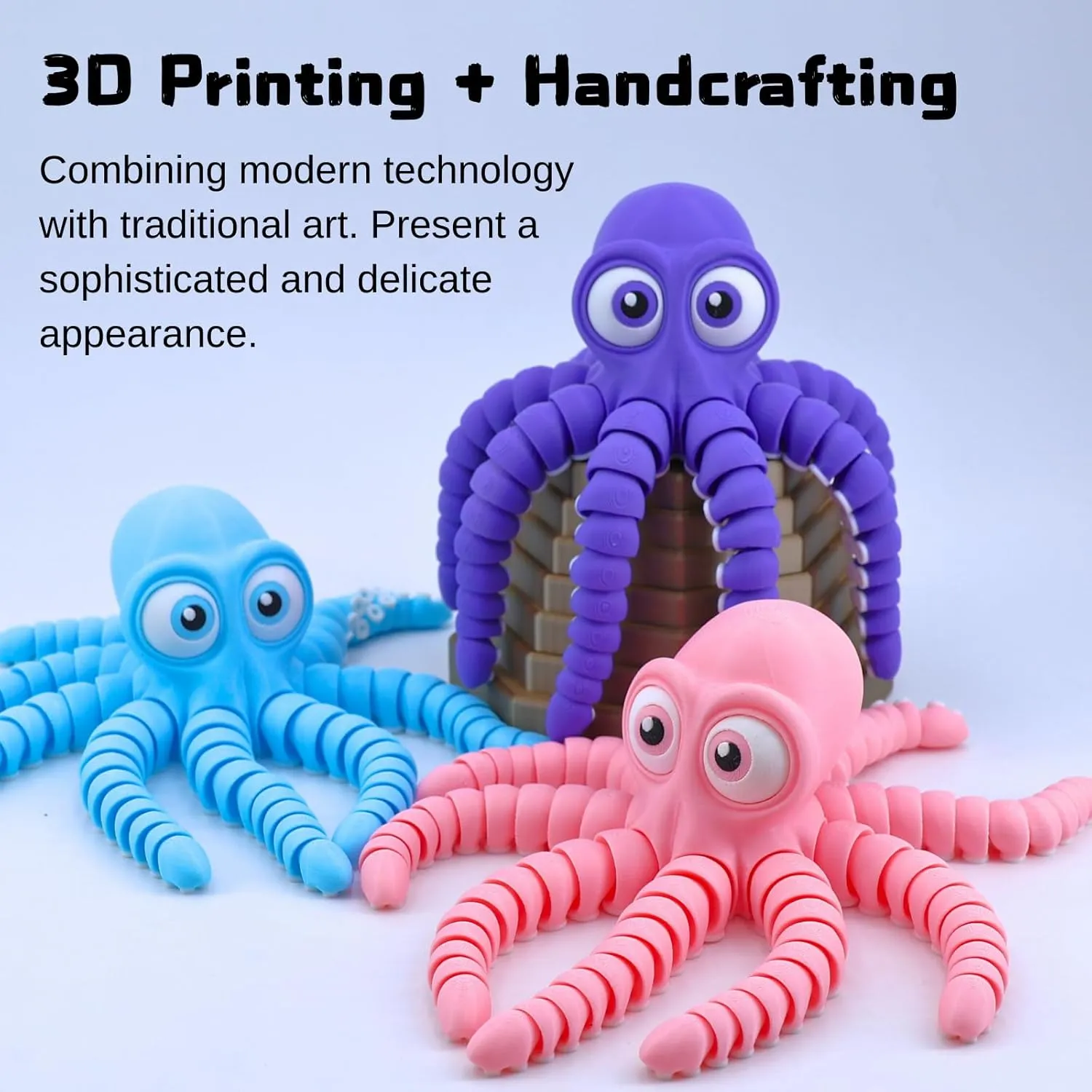 3D Printed Cute Octopus, 3D Printed Animal, Flexible Joint 3D Octopus, Home Office Classroom Decoration, Executive Desk Decoration (Purple)