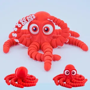 3D Printed Cute Octopus, 3D Printed Animal, Flexible Joint 3D Octopus, Home Office Classroom Decoration, Executive Desk Decoration (Red)