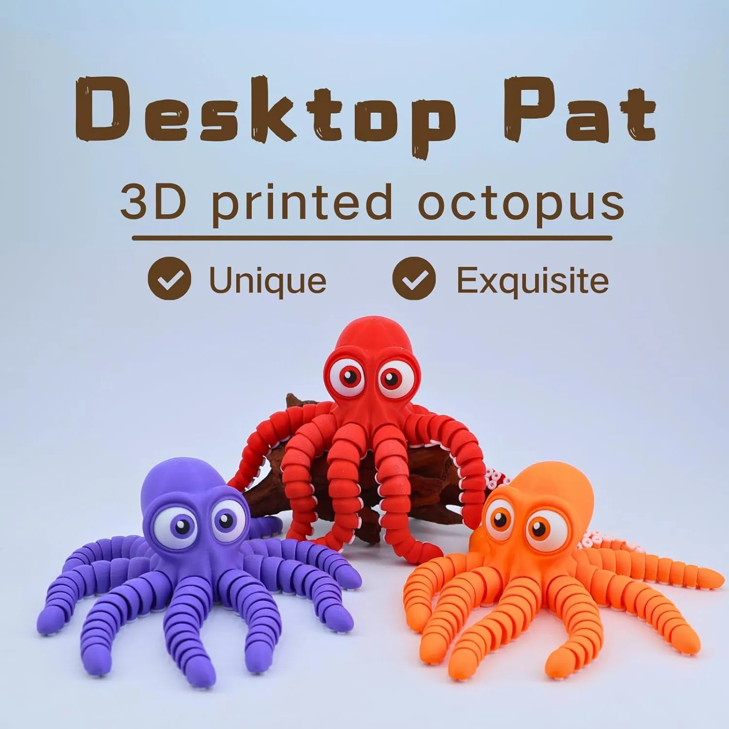 3D Printed Cute Octopus, 3D Printed Animal, Flexible Joint 3D Octopus, Home Office Classroom Decoration, Executive Desk Decoration (Red)