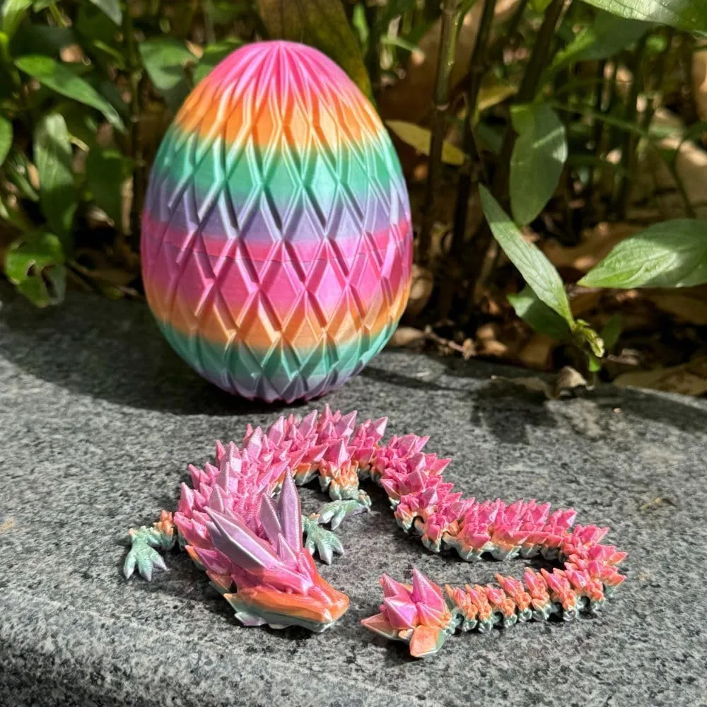 3D Printed Dragon Egg, Large 12" Laser Rainbow Crystal Dragon in Colorful Eggs with Gift Box & Card, Fidget Dragon Toys for Kids & Adults (Coloured)