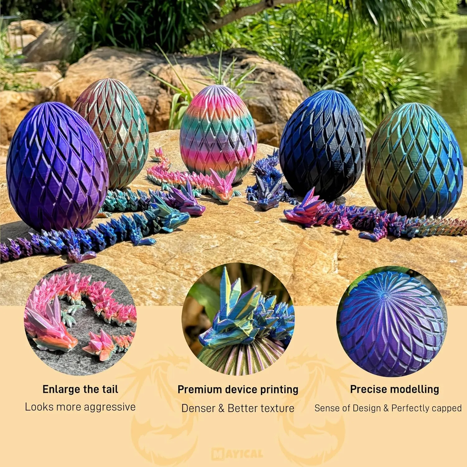 3D Printed Dragon Egg, Large 12" Laser Rainbow Crystal Dragon in Colorful Eggs with Gift Box & Card, Fidget Dragon Toys for Kids & Adults (Coloured)