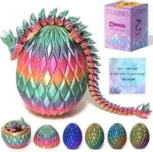 3D Printed Dragon Egg, Large 12" Laser Rainbow Crystal Dragon in Colorful Eggs with Gift Box & Card, Fidget Dragon Toys for Kids & Adults (Coloured)