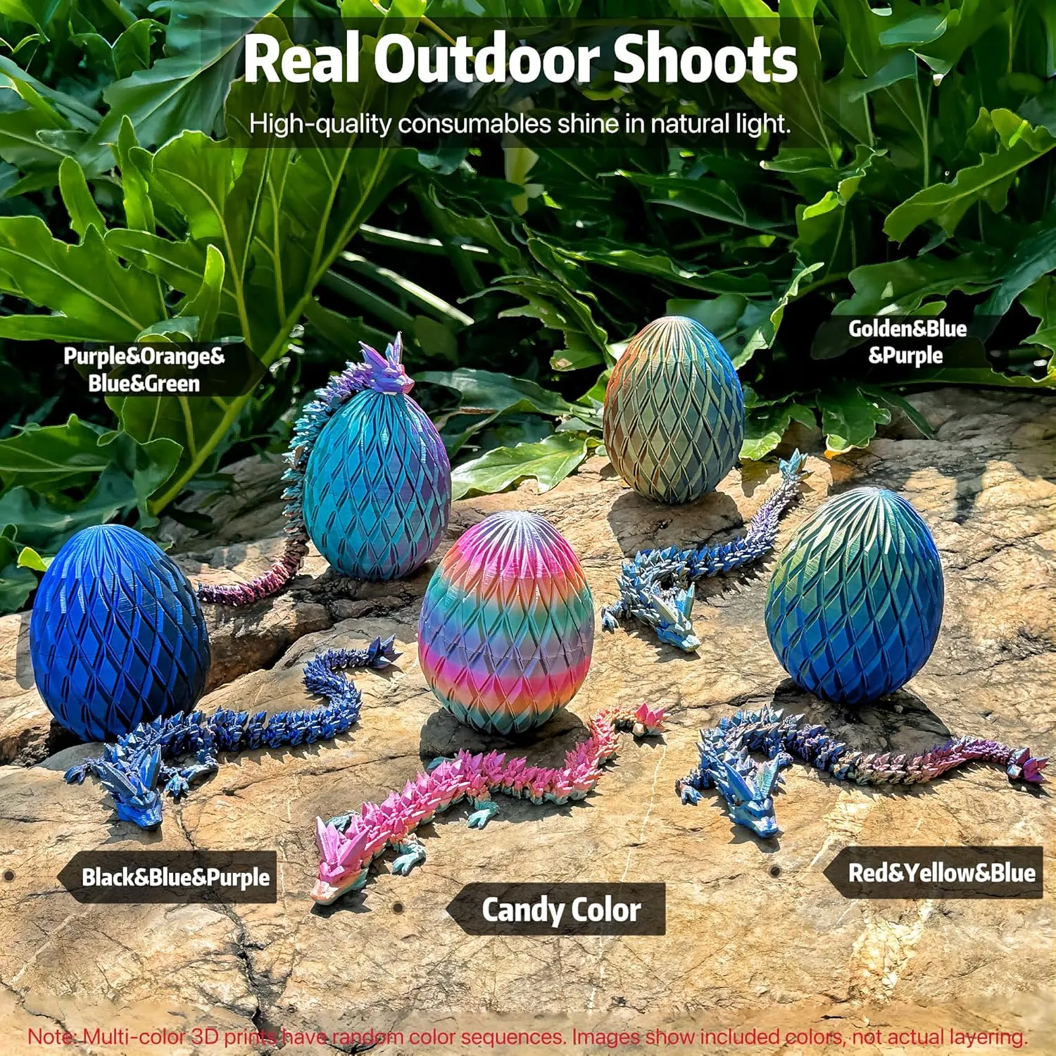 3D Printed Dragon Egg, Large 12" Laser Rainbow Crystal Dragon in Colorful Eggs with Gift Box & Card, Fidget Dragon Toys for Kids & Adults (Coloured)